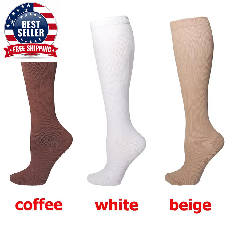 2Pairs Compression Socks Running Sports Socks Nursing 20-30Mmhg for Flight Trave