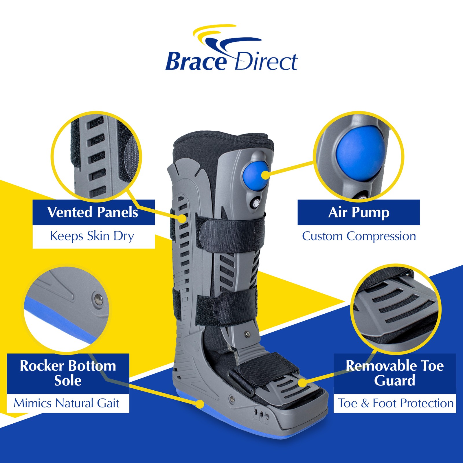 Medical Full Shell Cam Walking Boot with Air Pump- Tall- Foot Injury Recovery