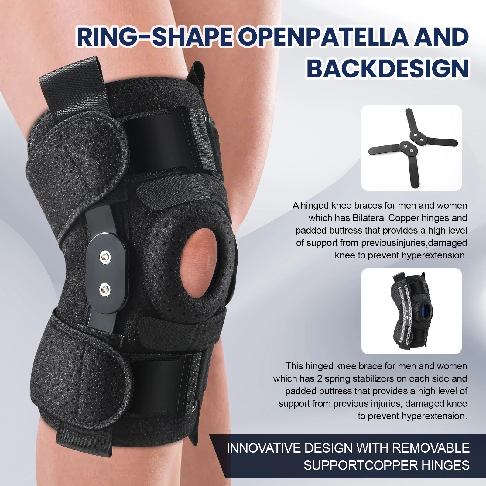 Knee Brace Compression Sleeve Hinged Joint Support Open Patella Stabilizer Wrap