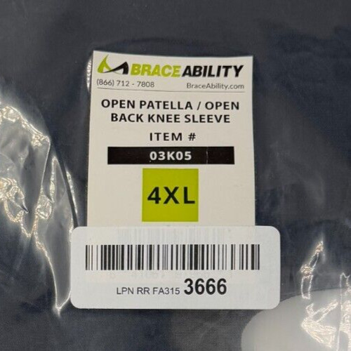 Braceability Open Patella Open Back Knee Sleeve 4XL Black