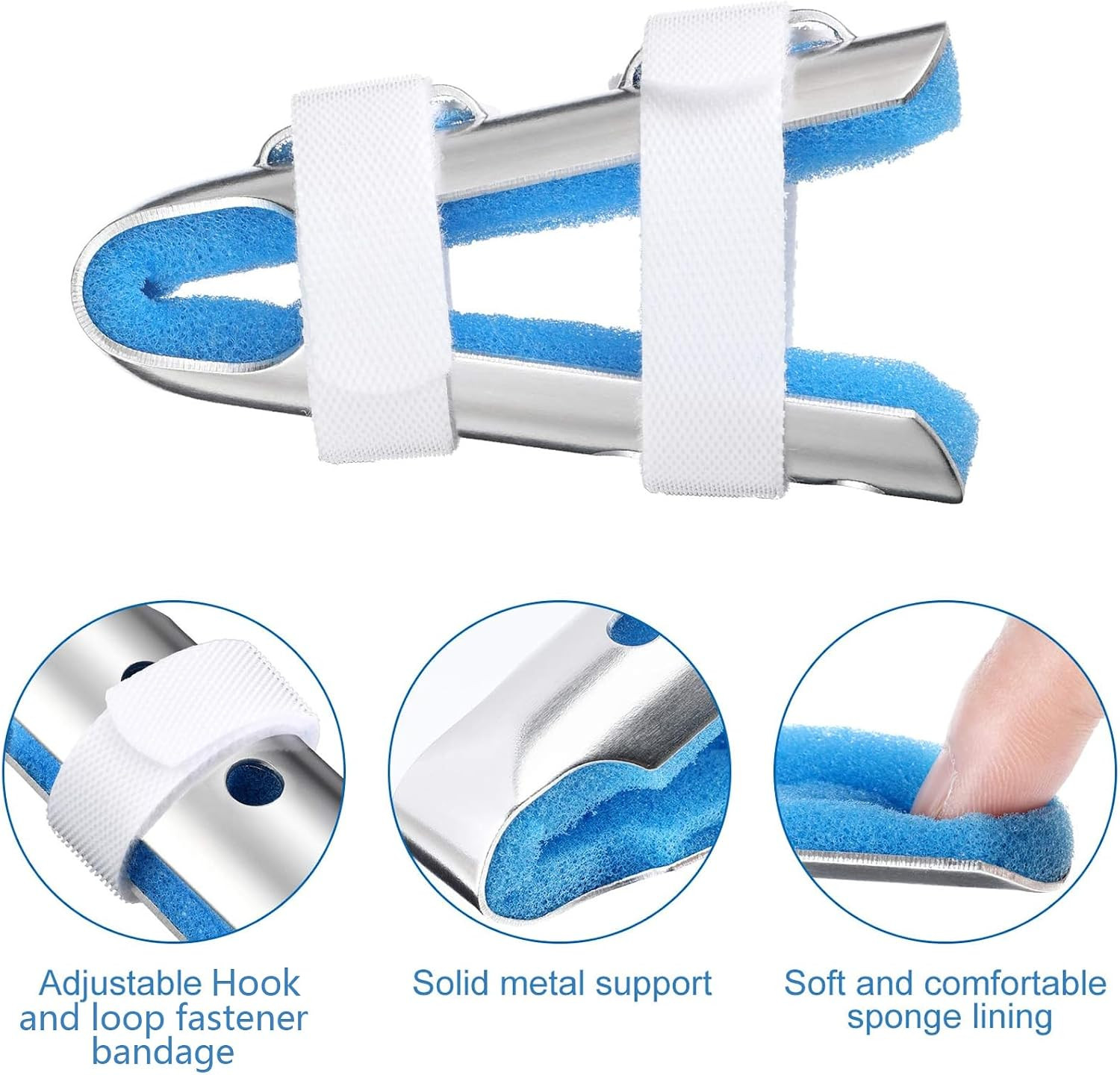 10 Pieces Finger Splint Metal Support Brace with Foam 3 Size,Blue | For Broke…