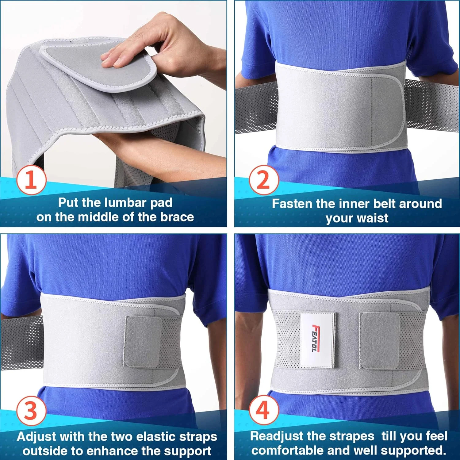 FEATOL Back Brace for Lower Back Pain, Breathable Back Support Belt for Women &