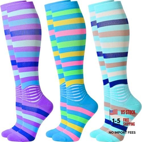 Compression Socks Women Ankle Support Medium Blue+purple+light Green-3 Packs