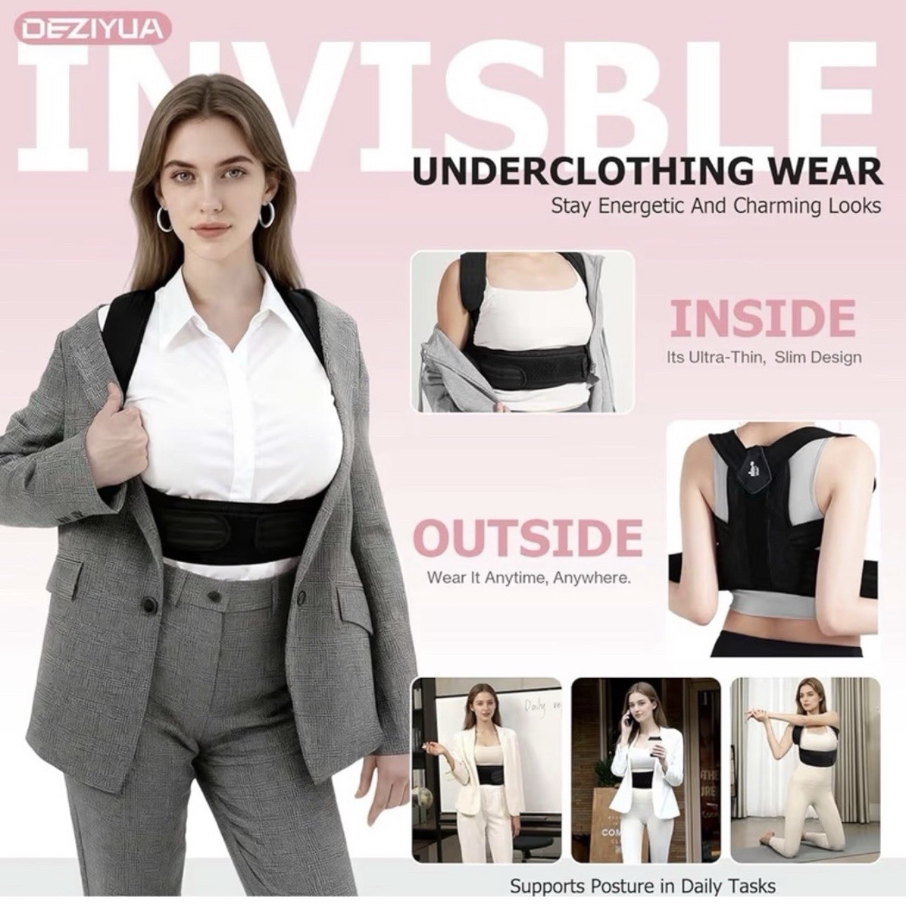 DEZIYUA Adjustable Breathable Mesh Posture Corrector Back Shoulder Black