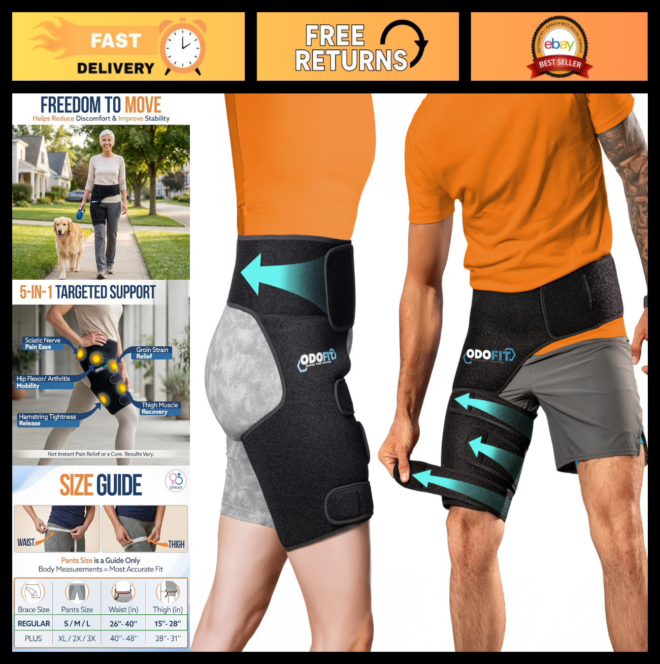 5-in-1 Adjustable Hip Brace for Sciatica Pain Relief, Groin & Thigh Support, Mob