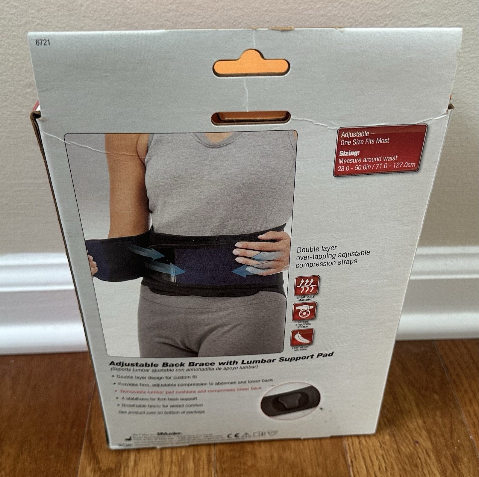 Mueller Adjustable Lumbar Back Brace W/support Pad One Size 28-50” Model 6721