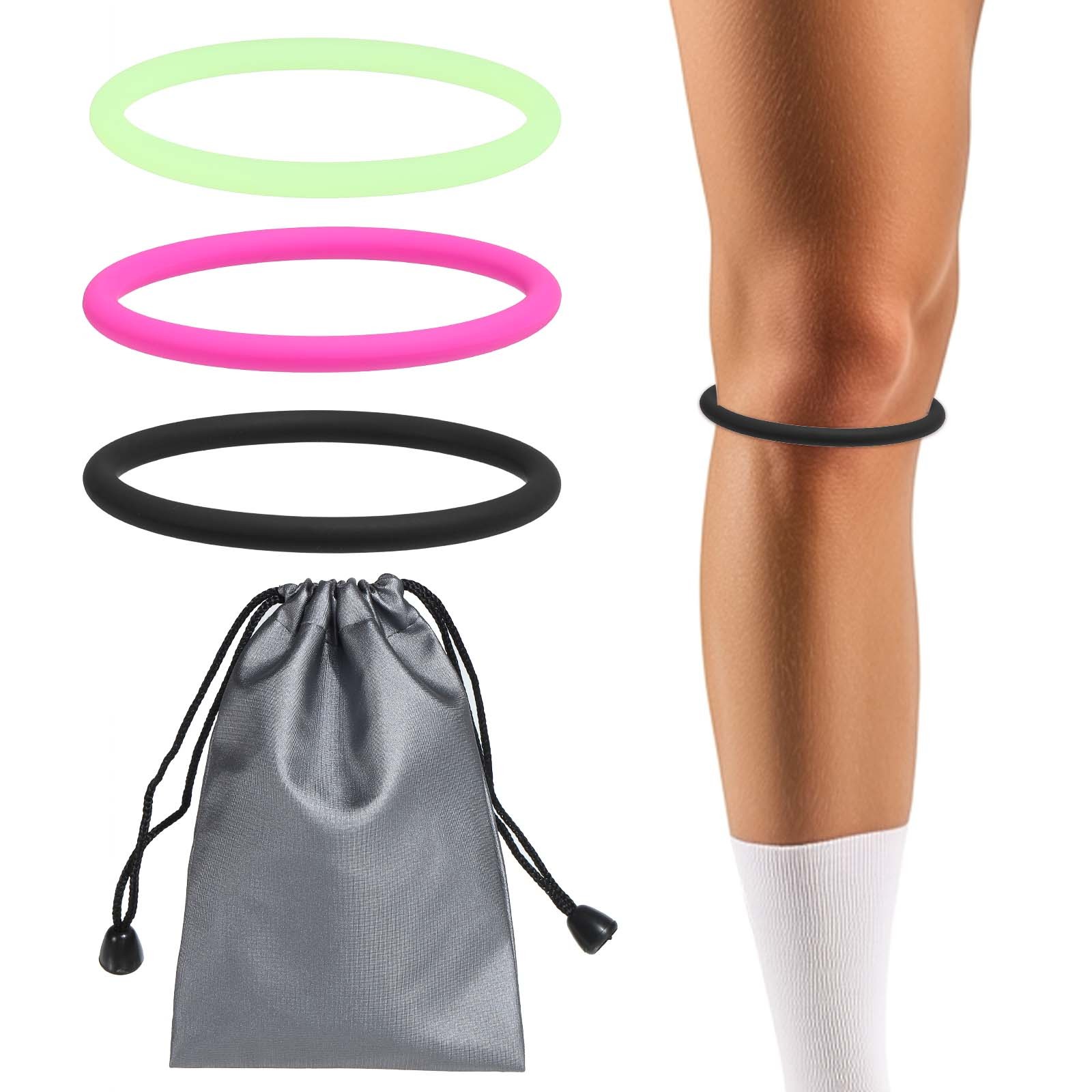 Patella Band Knee Band with Storage Bag – (3 Set, Black/Fluorescent Green/Red)