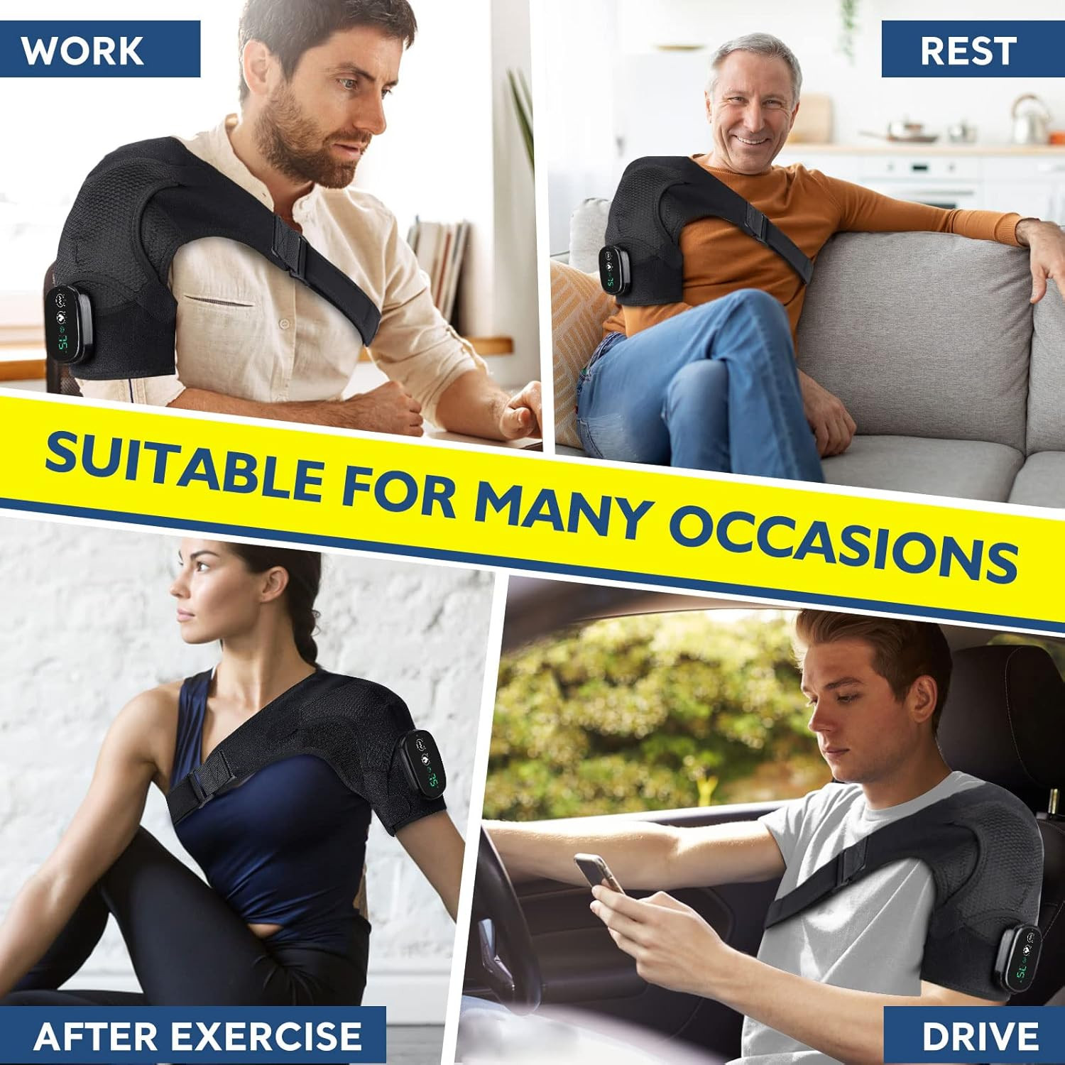 Cordless Heated Shoulder Brace with Vibration for Pain Relief and Massage