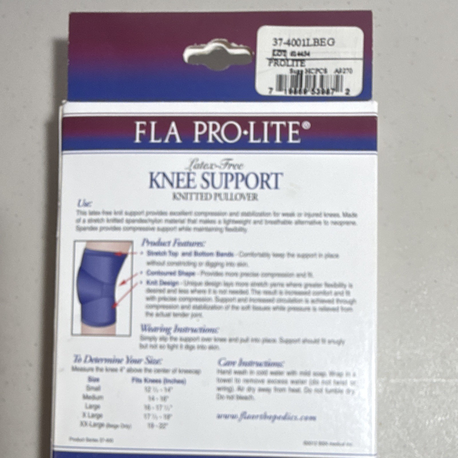 FLA Pro-Lite Latex-Free Knit Knee Support Sleeve XL Beige 37-4001LBEG