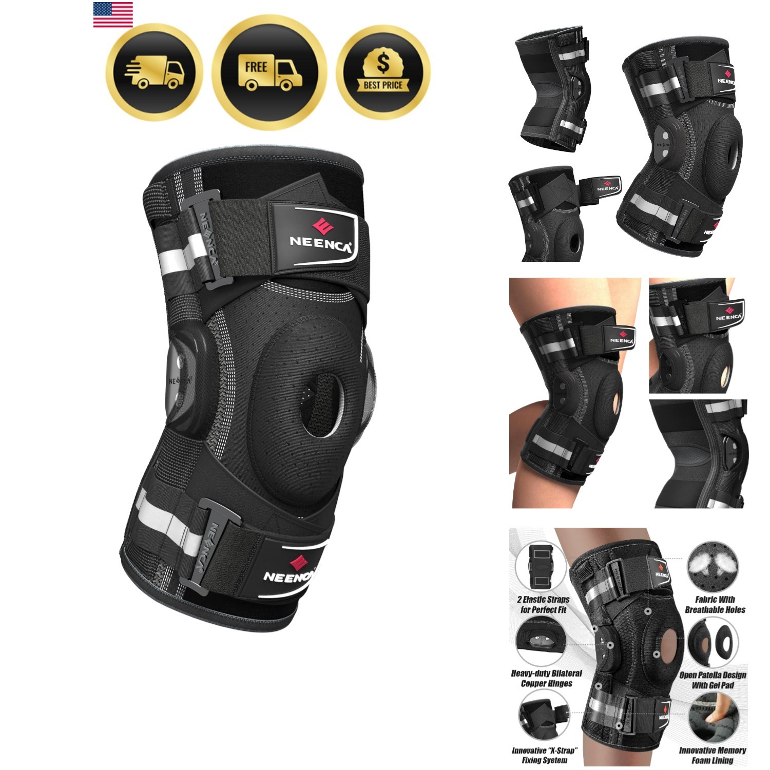 Professional Knee Brace for Knee Pain, Hinged Knee Support with Patented X-St…