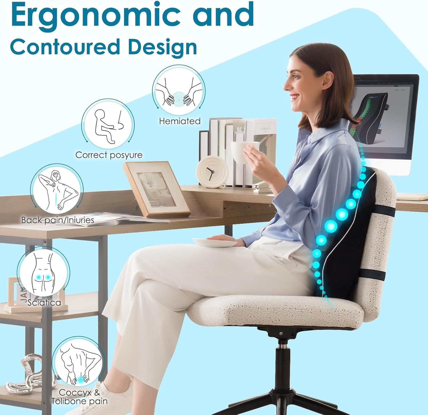 Adjustable Memory Foam Lumbar Pillow for Office Chair & Car – Lower Back Relief