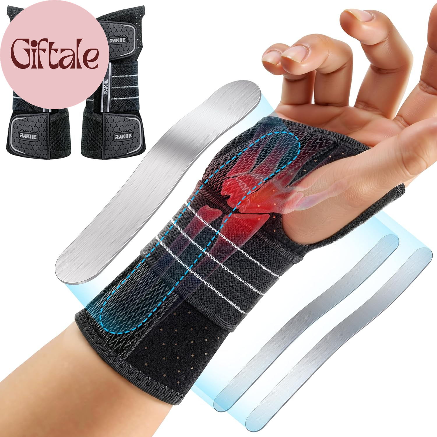 2 Pack Carpal Tunnel Wrist Braces, Adjustable Wrist Support Splint for Night Sle
