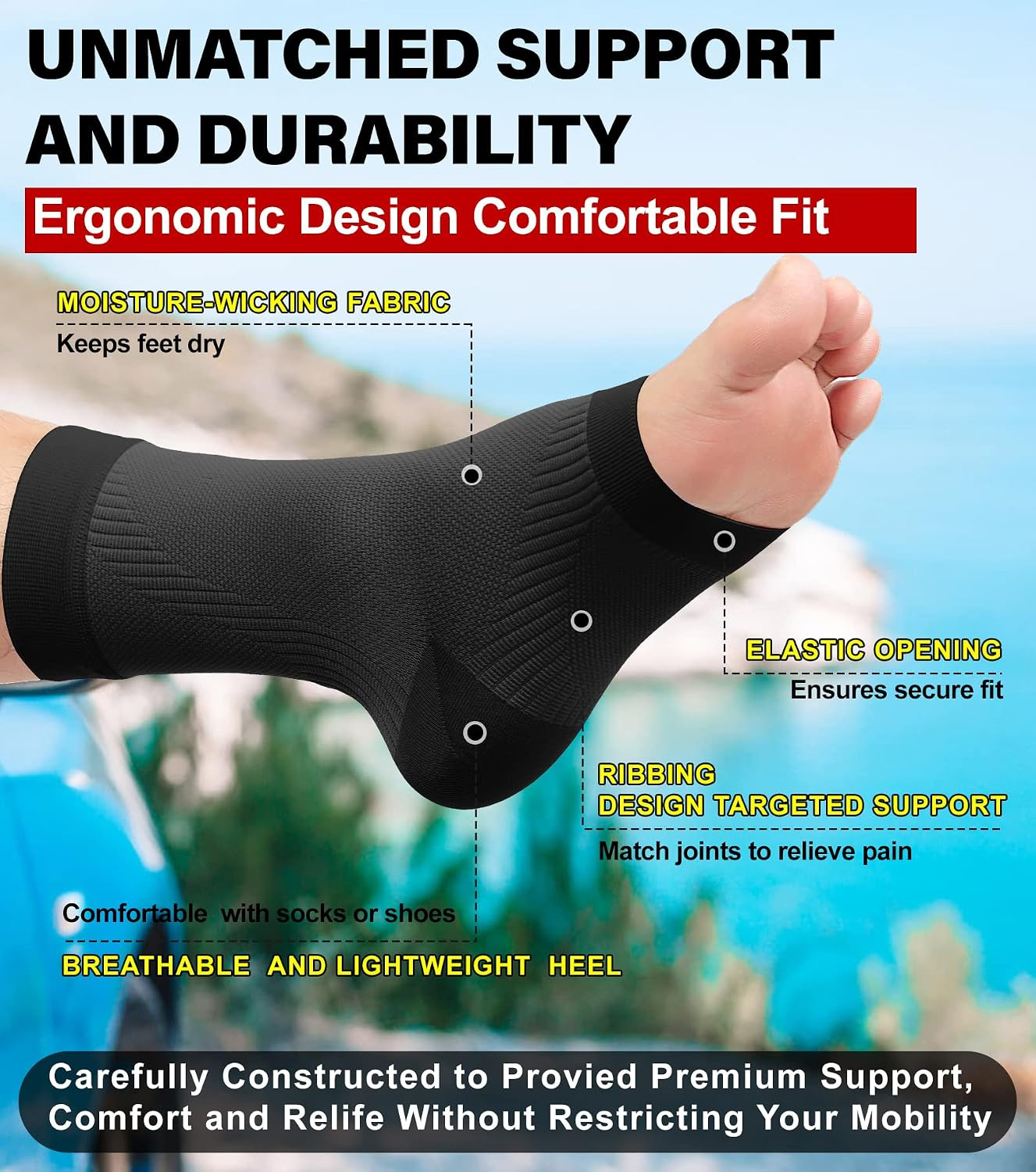 Ankle Brace Compression Support Sleeve for Women & Men – Medical Grade Plantar F