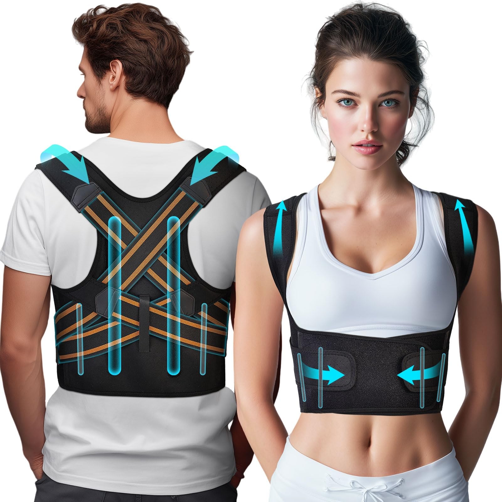 FALCOFIT Posture Corrector for Men and Women, M (Underbust: 33-41”), Black