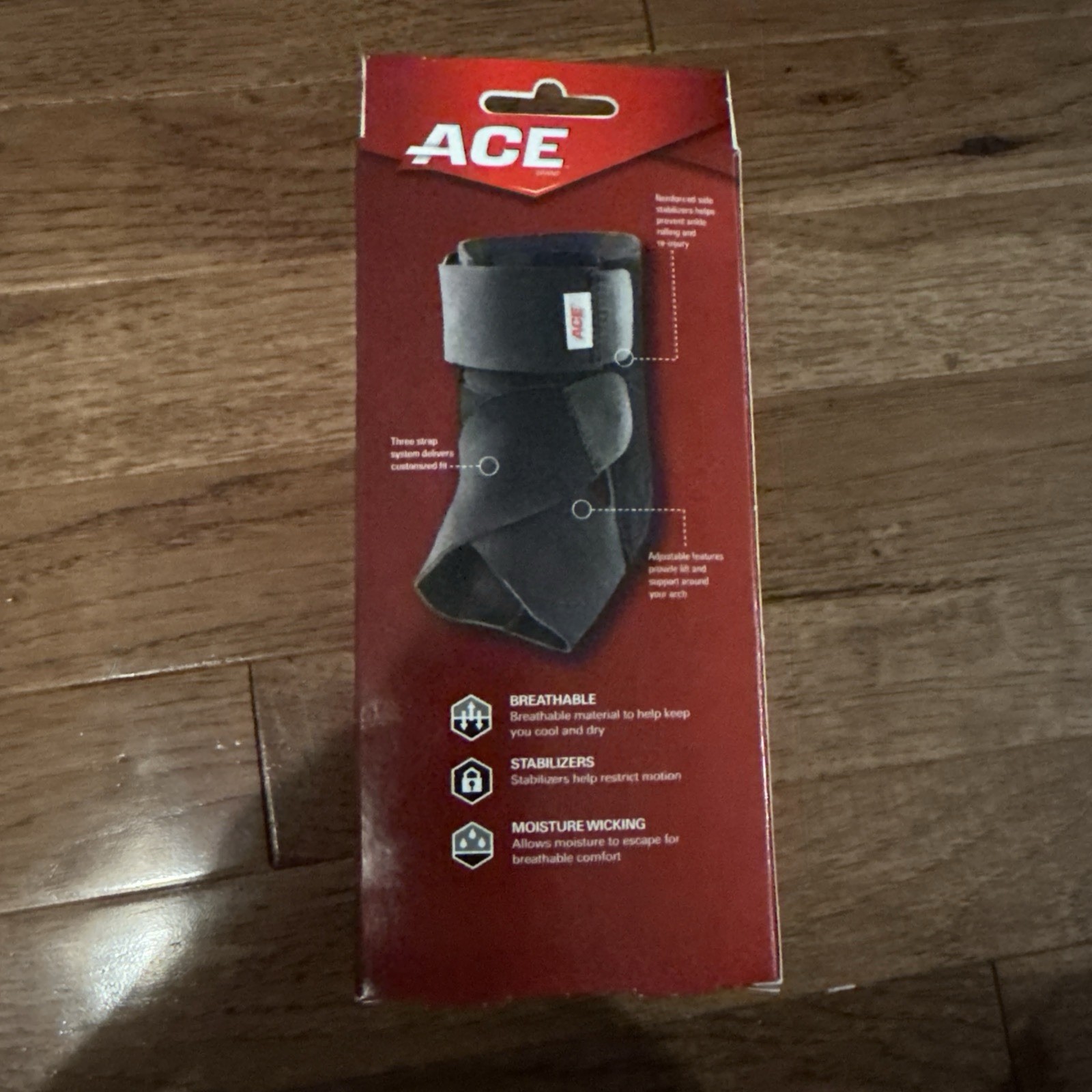 ACE Deluxe Ankle Stabilizer, Adjustable, Black, Side Stabalizer, 1 count