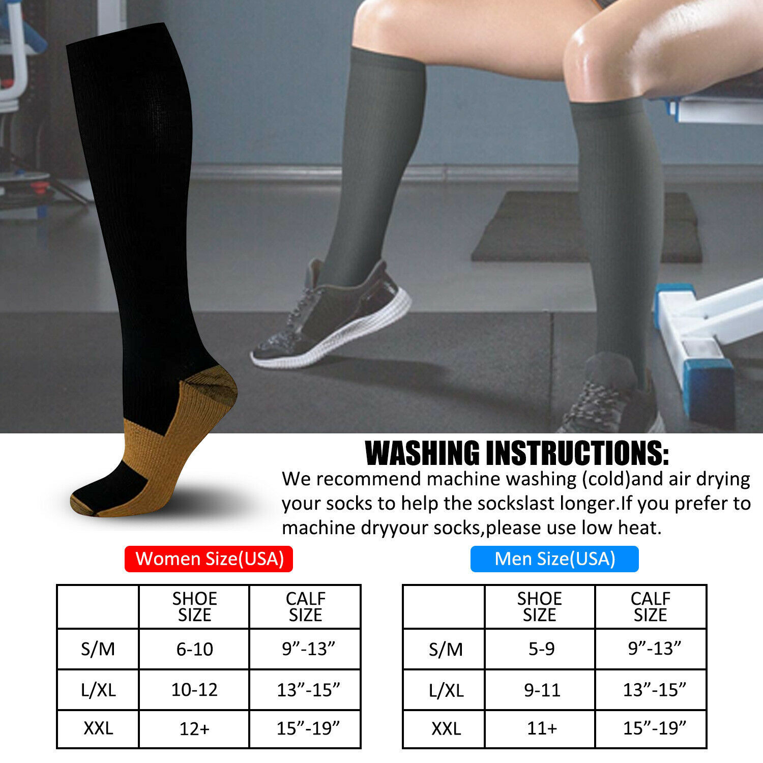 3 Pairs Copper Compression Socks For Knee High 20-30mmHg Energy Support Recover