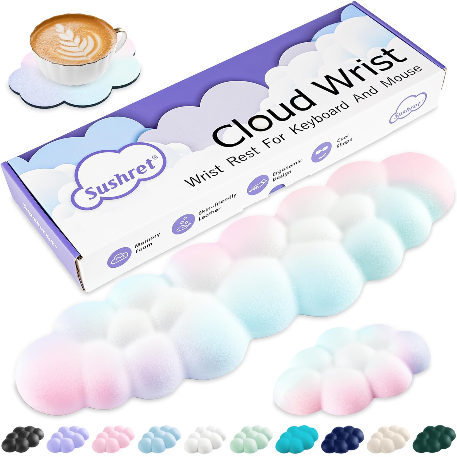 Sushret Cloud Wrist Rest Keyboard, Cloud Keyboard Wrist Pad Set with PU Leath…