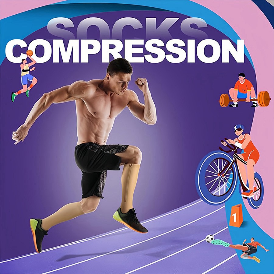 Zip Up Open Toe Compression Zipper Socks Calf Support Stockings Unisex 1/3 Pairs