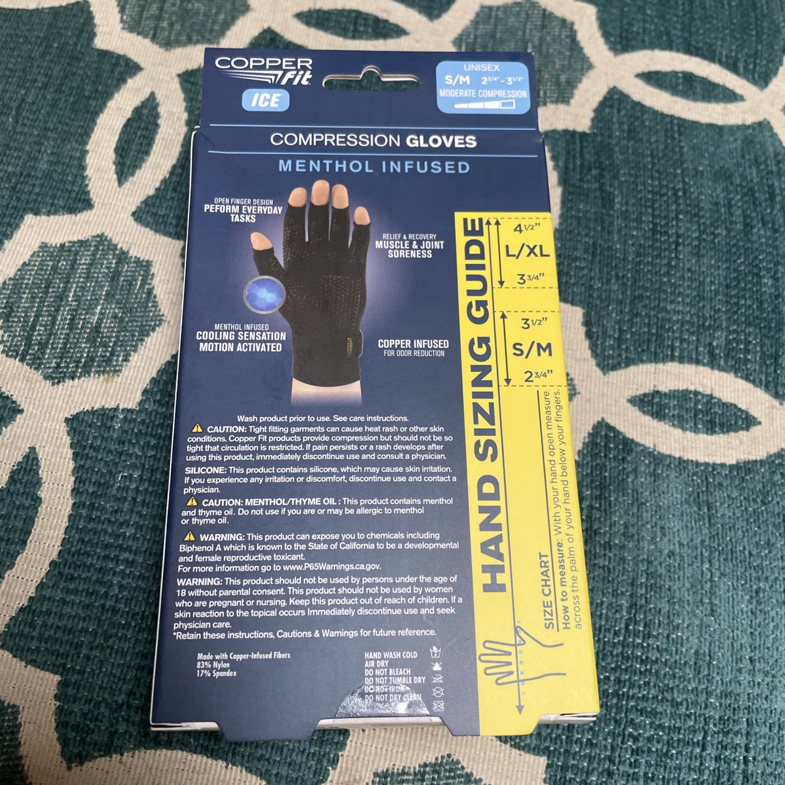 ICE Copper-Infused Compression Gloves with Menthol for Recovery – Black S/M
