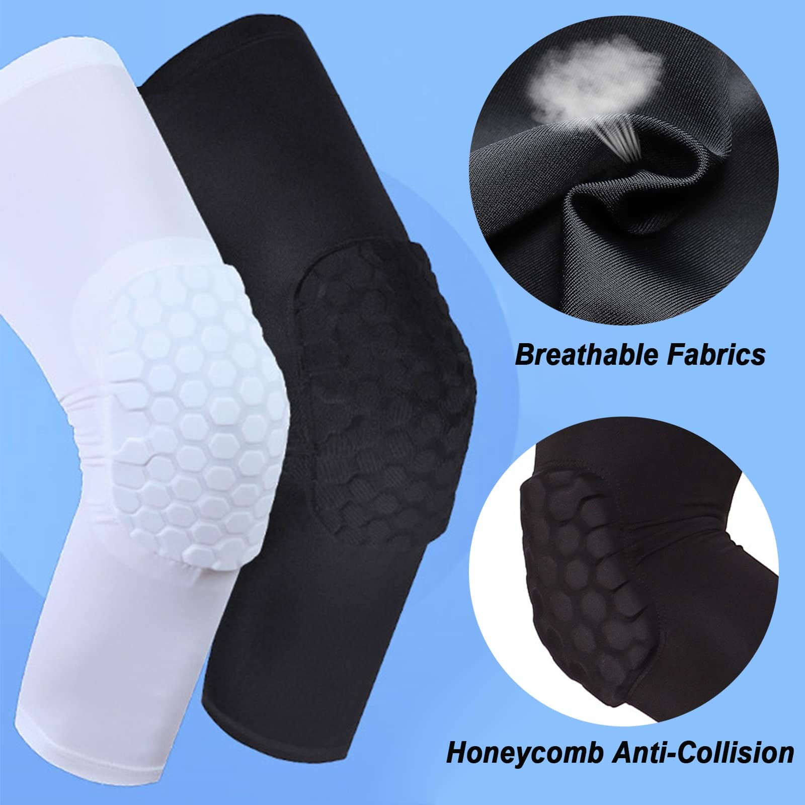 2 PCS Compression Knee Pads Leg Sleeve Hex Honeycomb Anti Collision Basketball