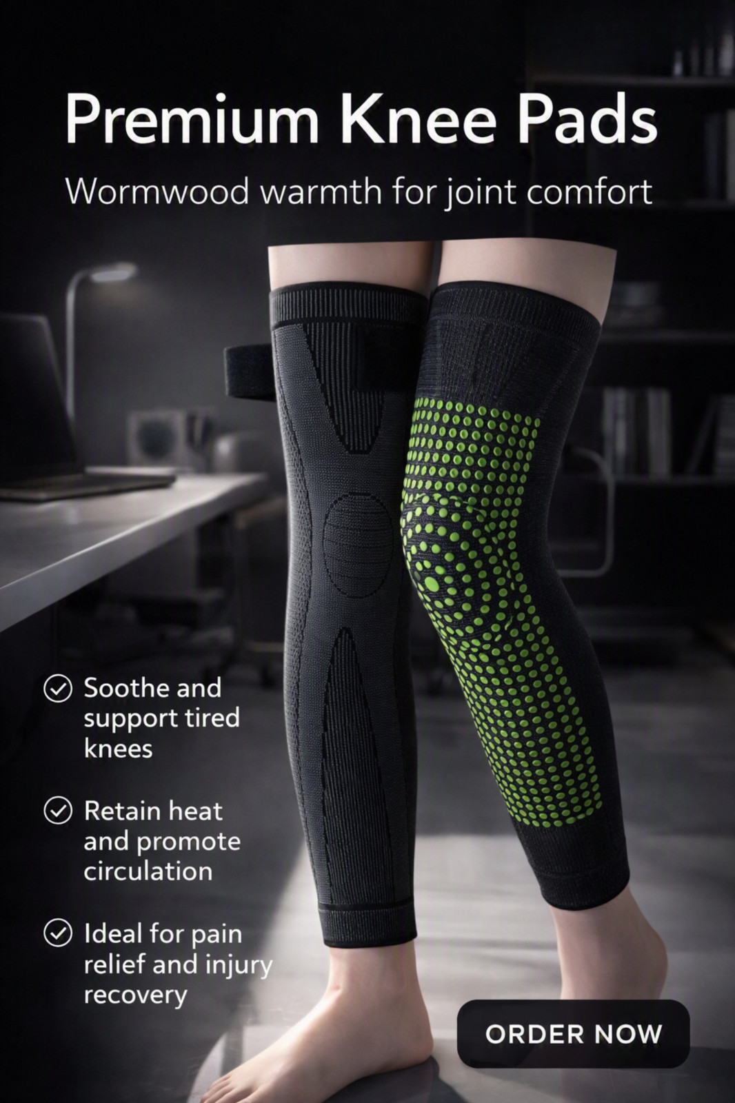 Pair Full Leg Compression Sleeves Self Heating Wormwood Knee Support Sports 2PCS