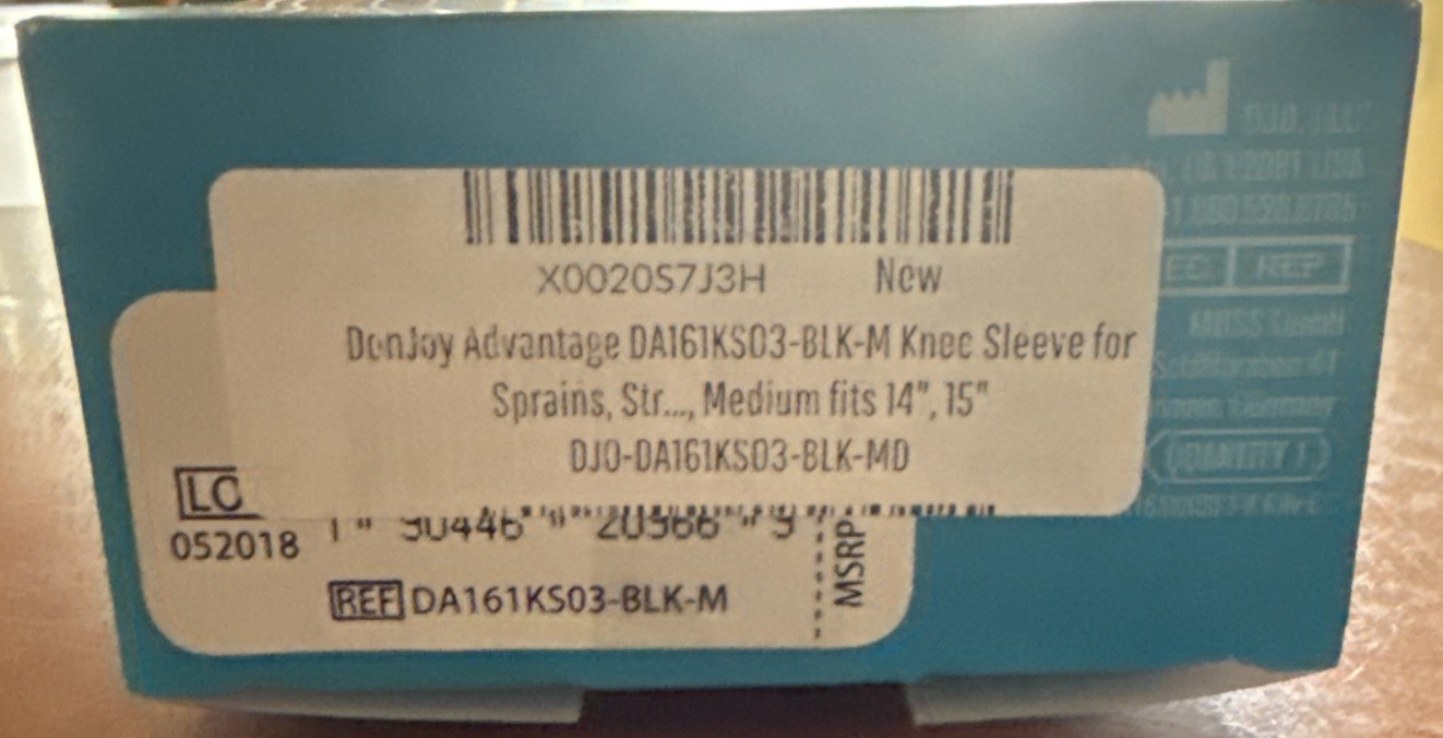 DonJoy Advantage Knee Sleeve Black Medium. Moderate Support. Fits 14-15