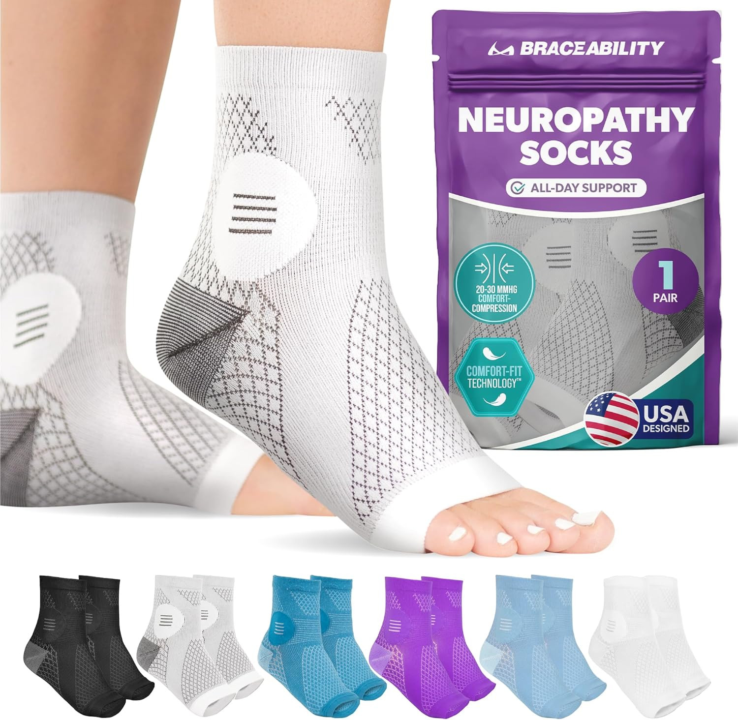 Braceability Neuropathy Socks (Pair) – Peripheral Neuritis Compression Diabetic