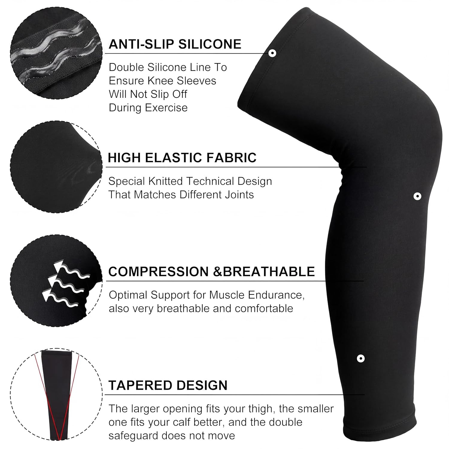 8 Pcs Knee Brace Undersleeve Compression Leg Sleeves,Large | Closed Patella, Bre