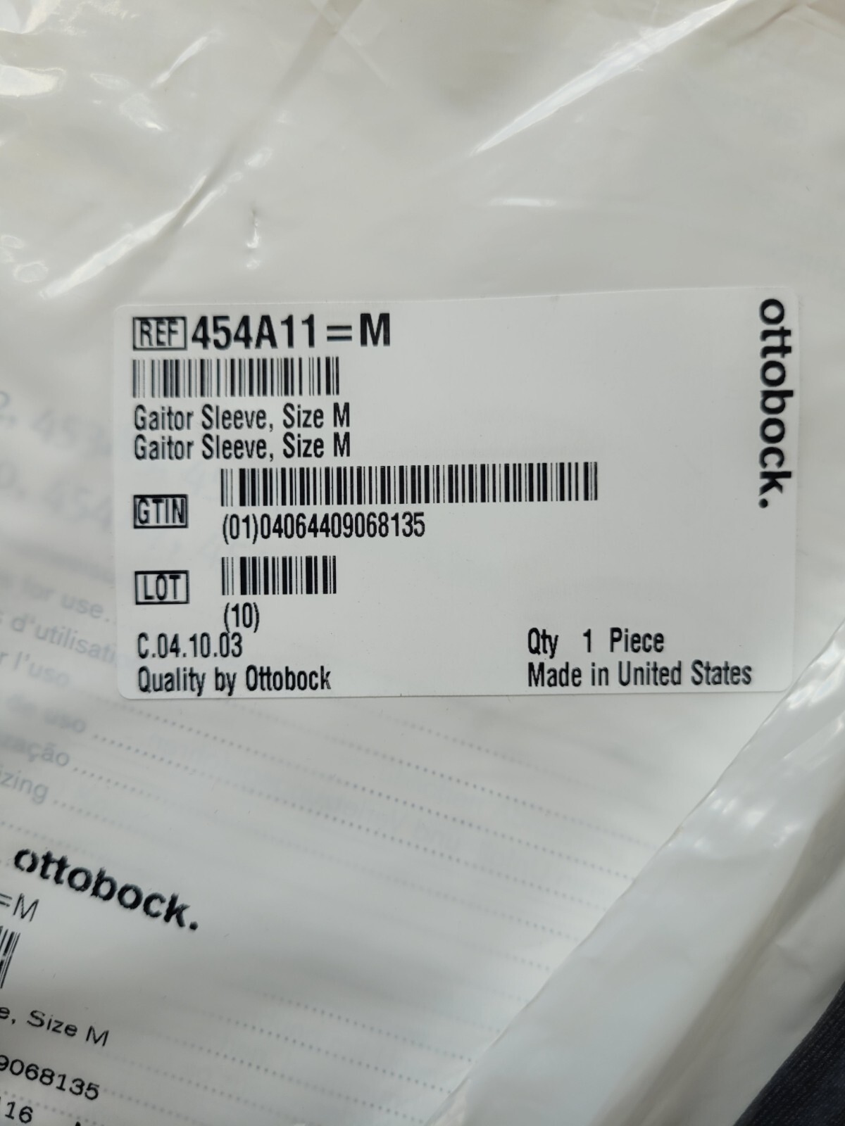 OTTOBOCK PROSTHETIC GAITOR SLEEVE Size Medium Black 454A11=M (Lot 2)