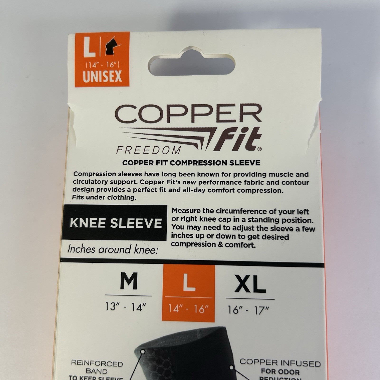 Copper Fit Freedom Copper Infused Compression Knee Sleeve Size L Unisex Black