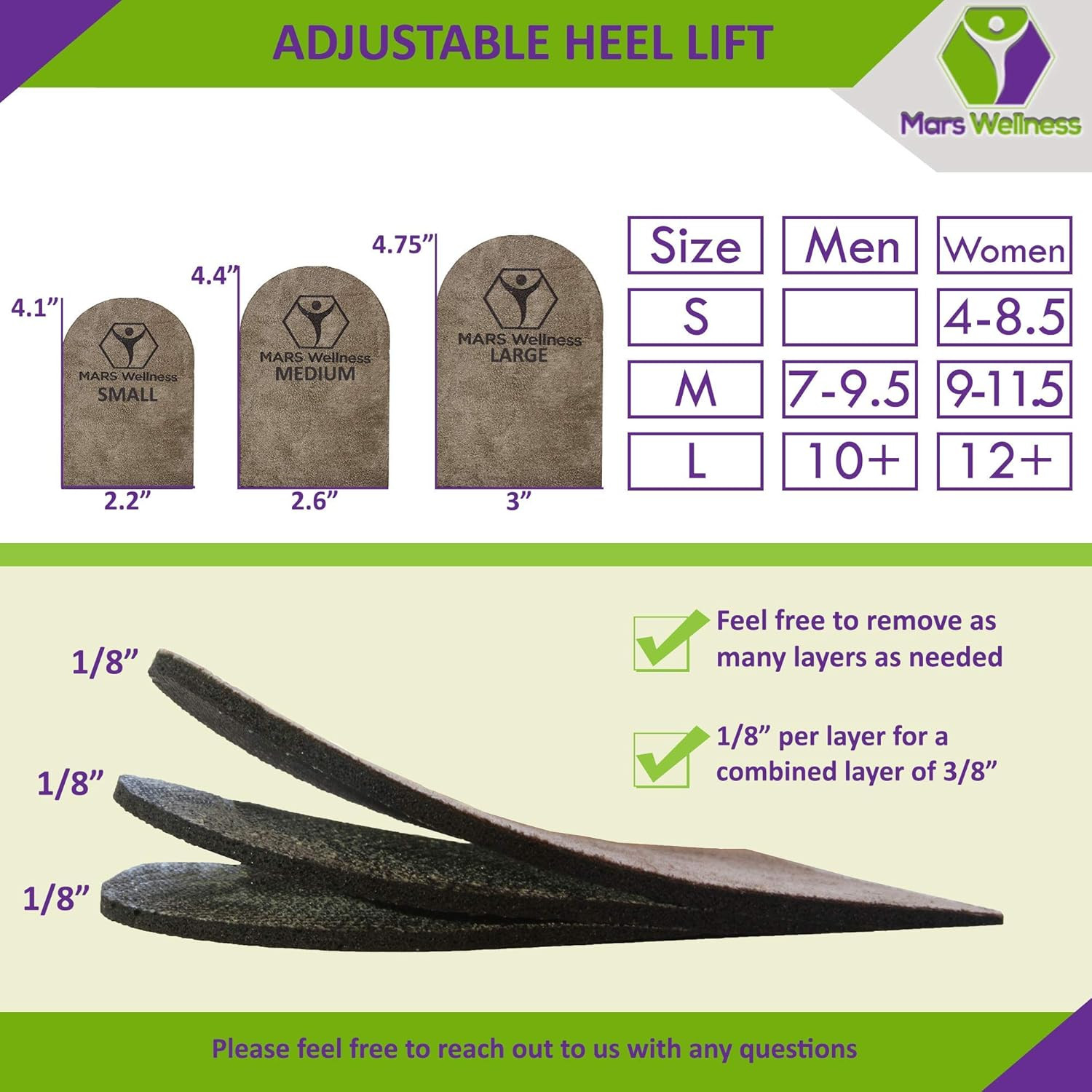 Premium Adjustable Orthopedic Heel Lift – Made in the USA – for Heel Pain and Le