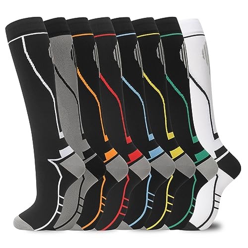 Compression Socks for Women Men Large-X-Large 00-8 Pairs-black White Gray