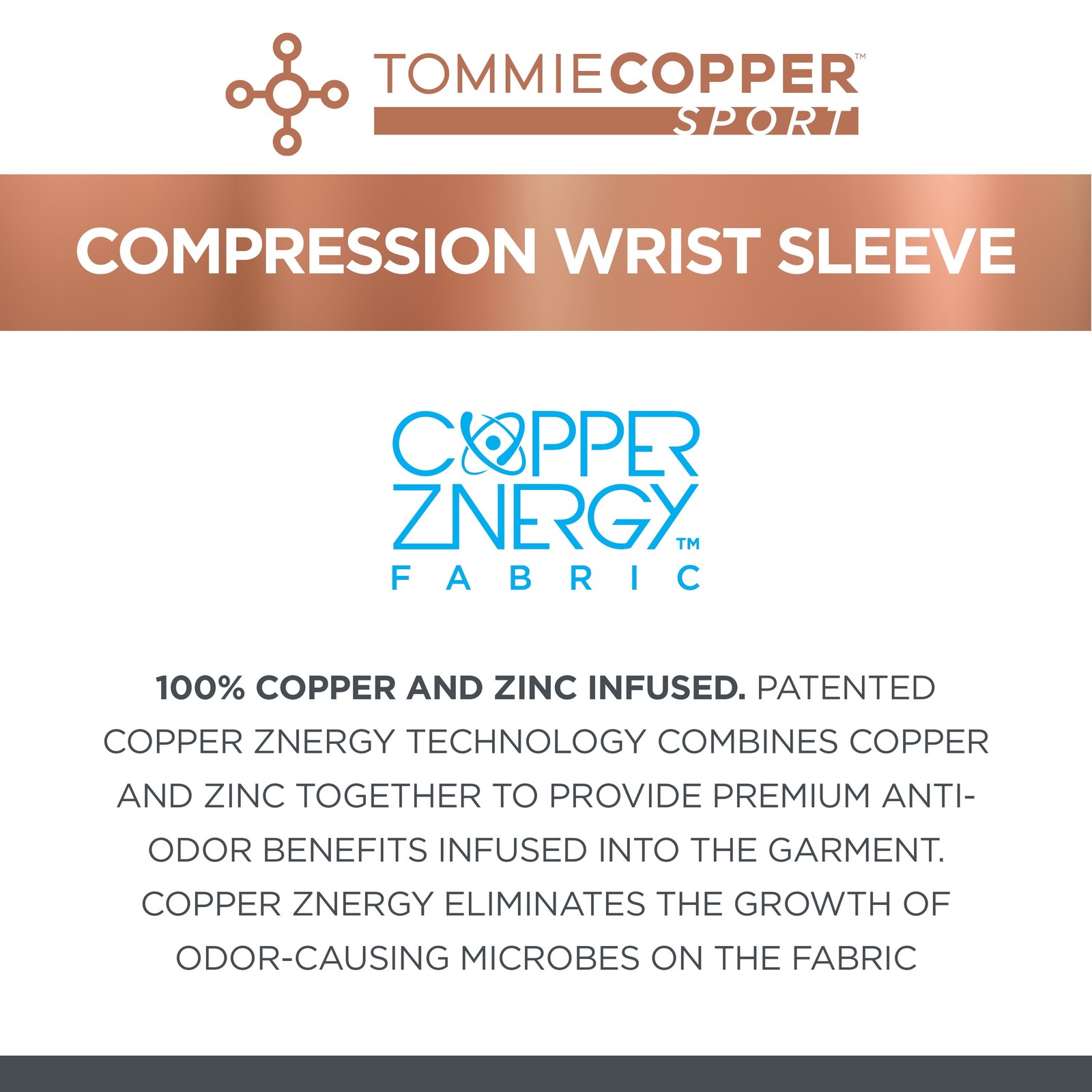 Sport Compression Wrist Sleeve Black S/M, Copper/Zinc Infused Recovery 1pc