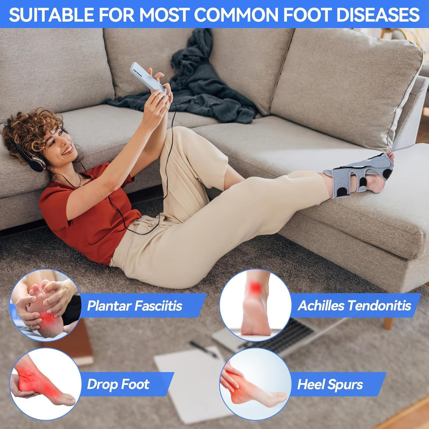 Plantar Fasciitis Night Splint for Women & Men – 3 Adjustable Straps Plantar Fas