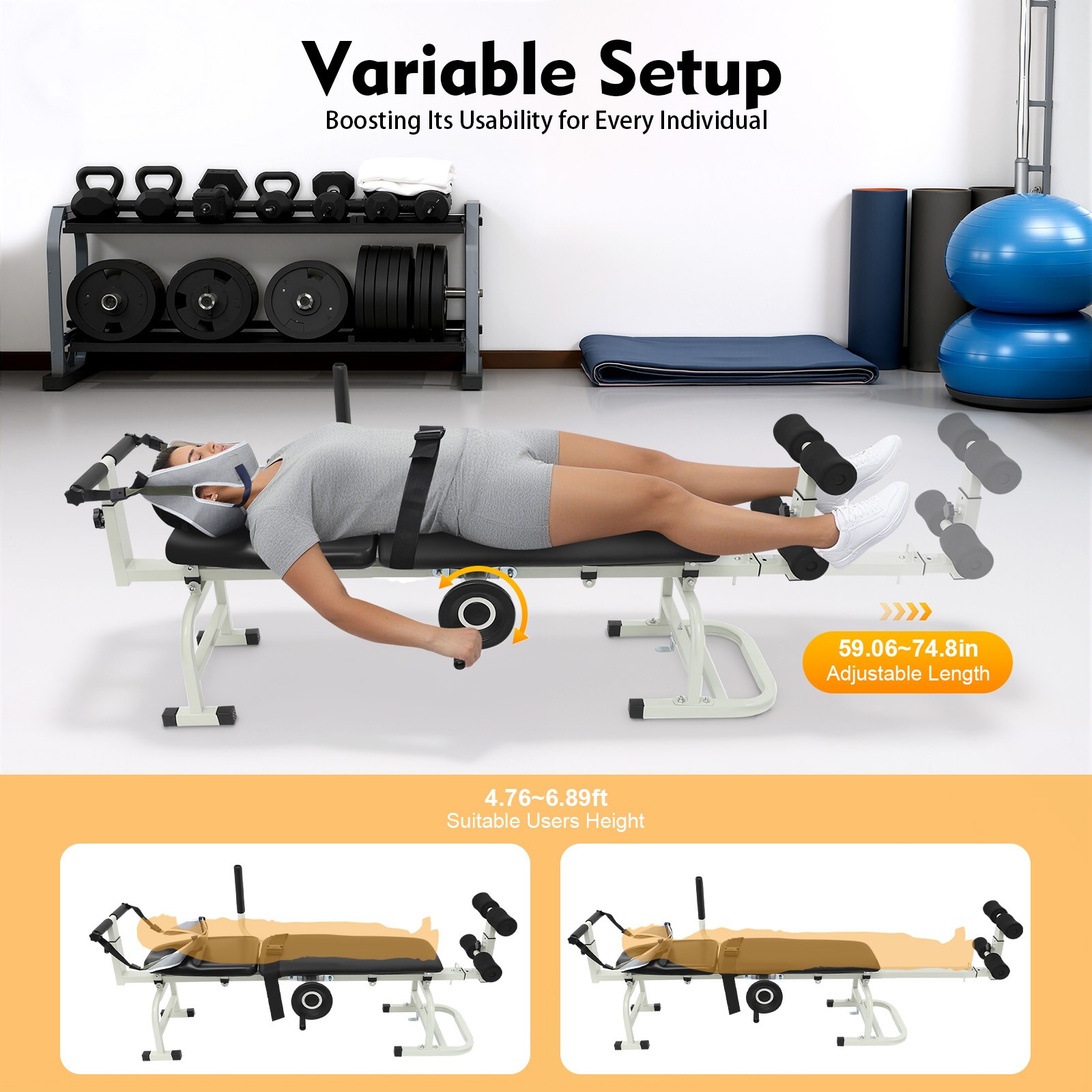 Cervical Stretcher Massage Bed, Full Body Traction Device 330lbs Capacity