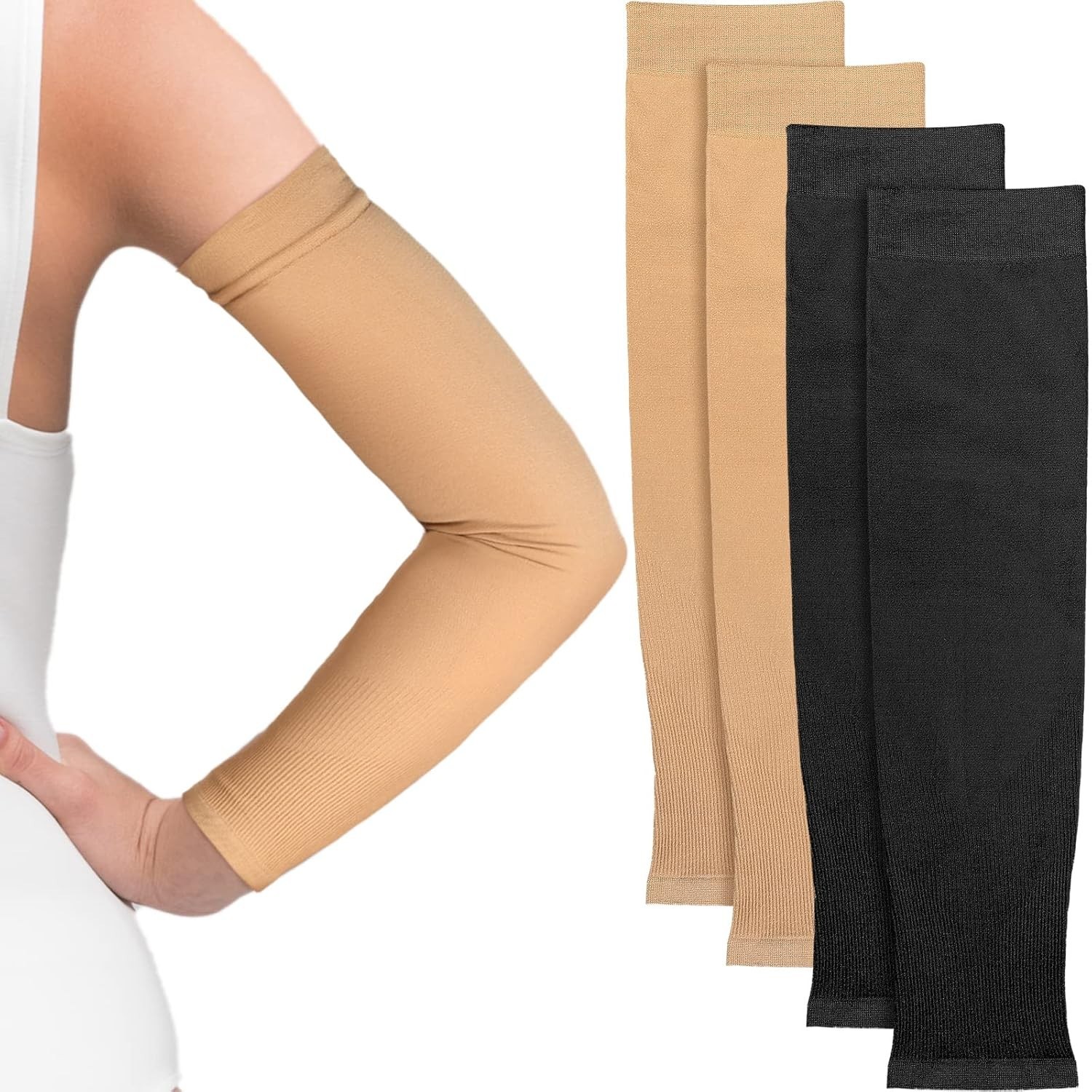 2 Pairs Full Forearm Up Compression Sleeves Band Concealer Support UV Arm Sle…