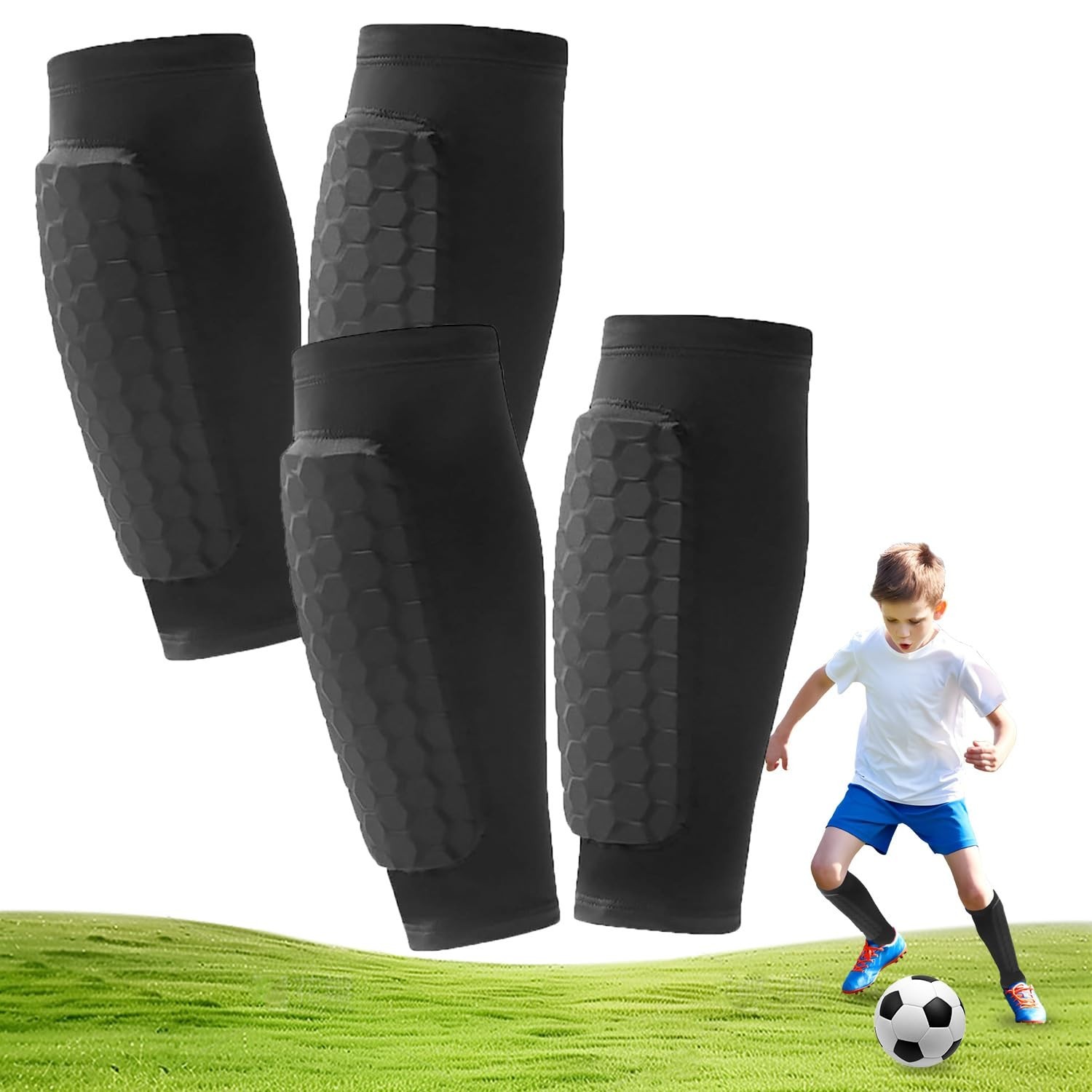 2 Pairs Soccer Shin Guards, Shin Guards Soccer Kids Youth Adult Calf Compress…