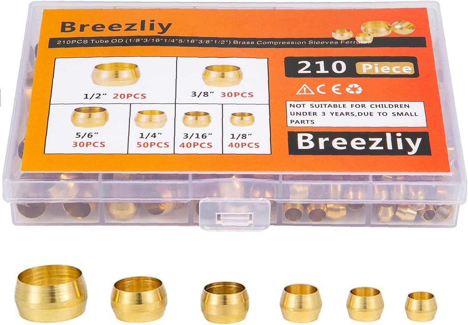 Complete 210-Piece Brass Compression Fittings for Water, Oil & Gas Connections