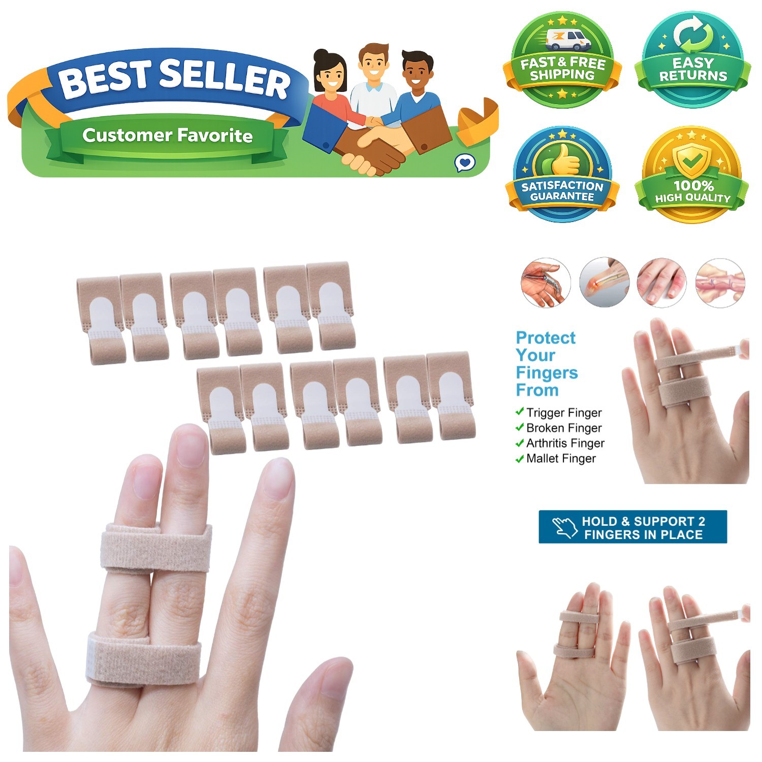12PCS Non-Sticky Finger Splint Wraps – Ideal for Sprained & Jammed Fingers