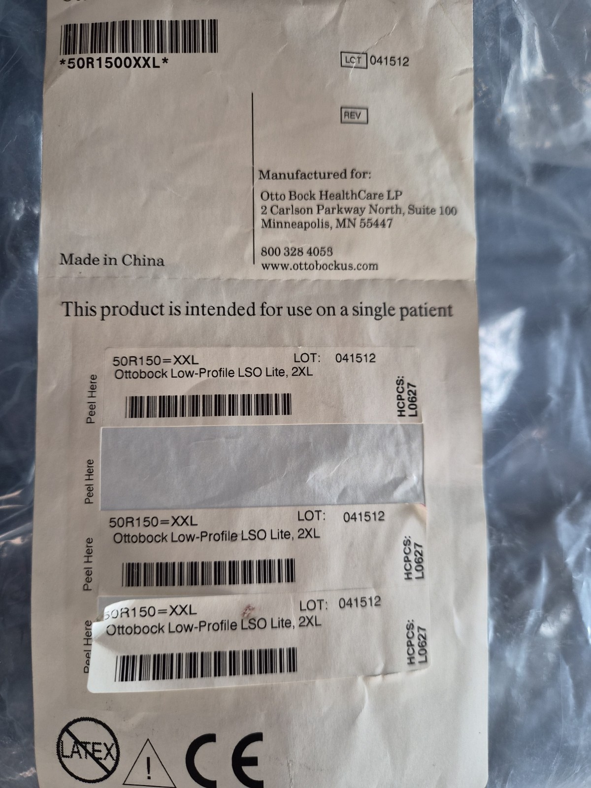 LSO Back Brace LOW PROFILE OTTOBOCK 50R150 Lumbar Support for Spinal Cond – XXL