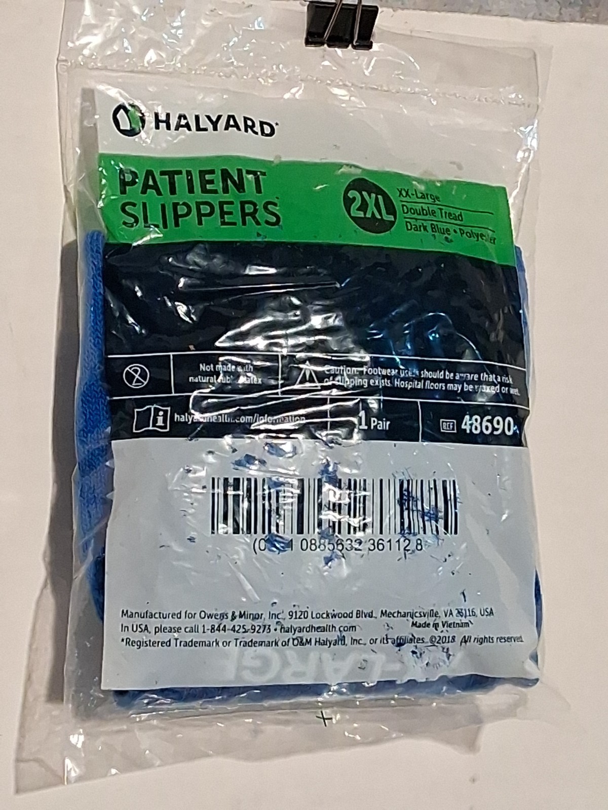 HALYARD Patient Slippers 2XL XXL Double Tread 48690 Blue Grippy Socks