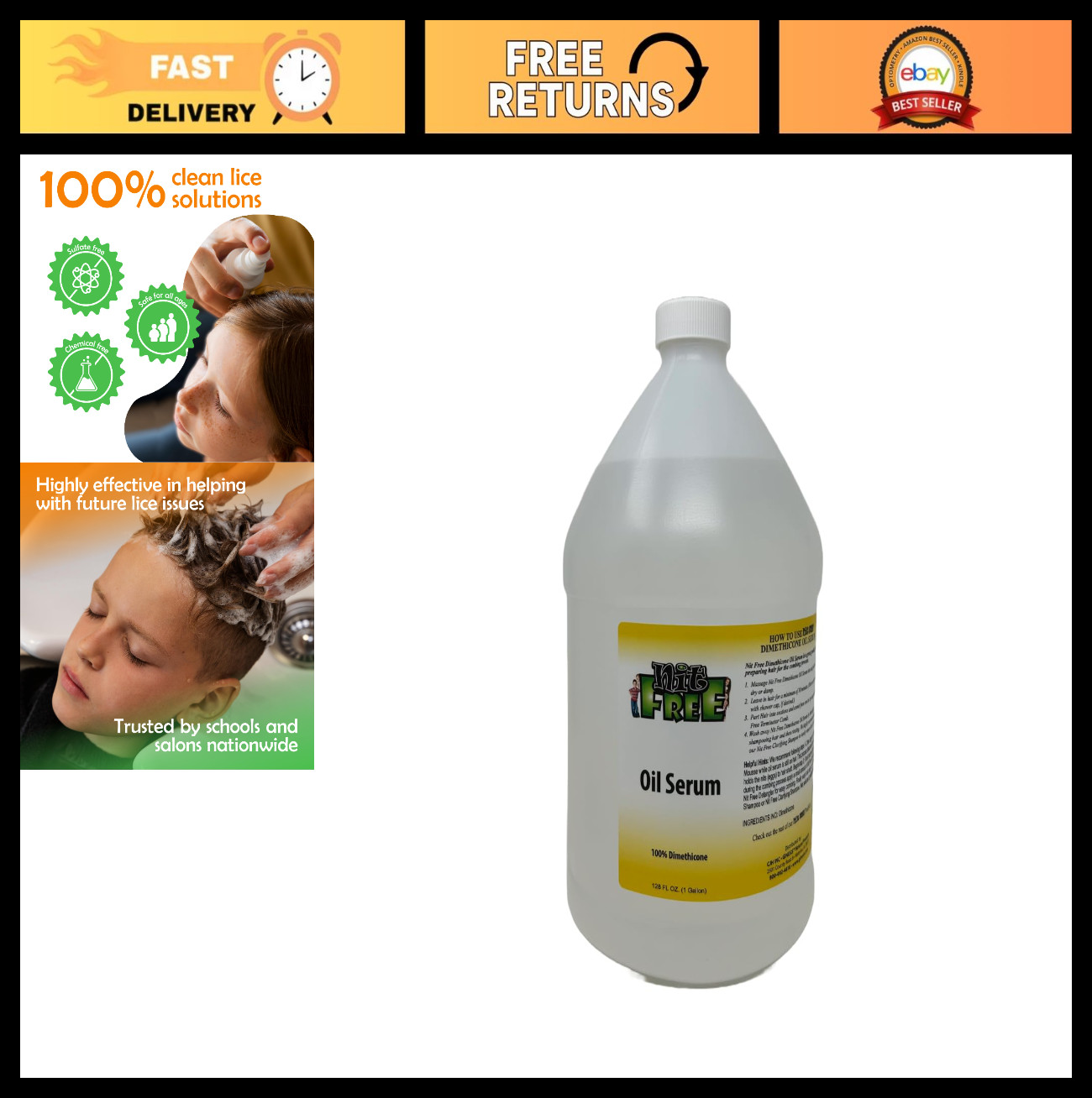 100% Dimethicone Lice Treatment Oil – Safe for Kids & Adults – 128oz Gallon