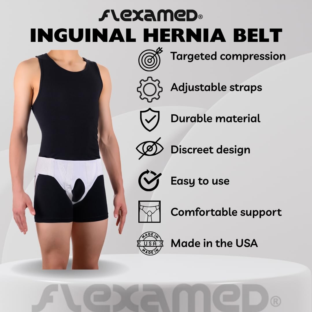 Double Inguinal Groin Hernia Truss with Compression Pads White – Large