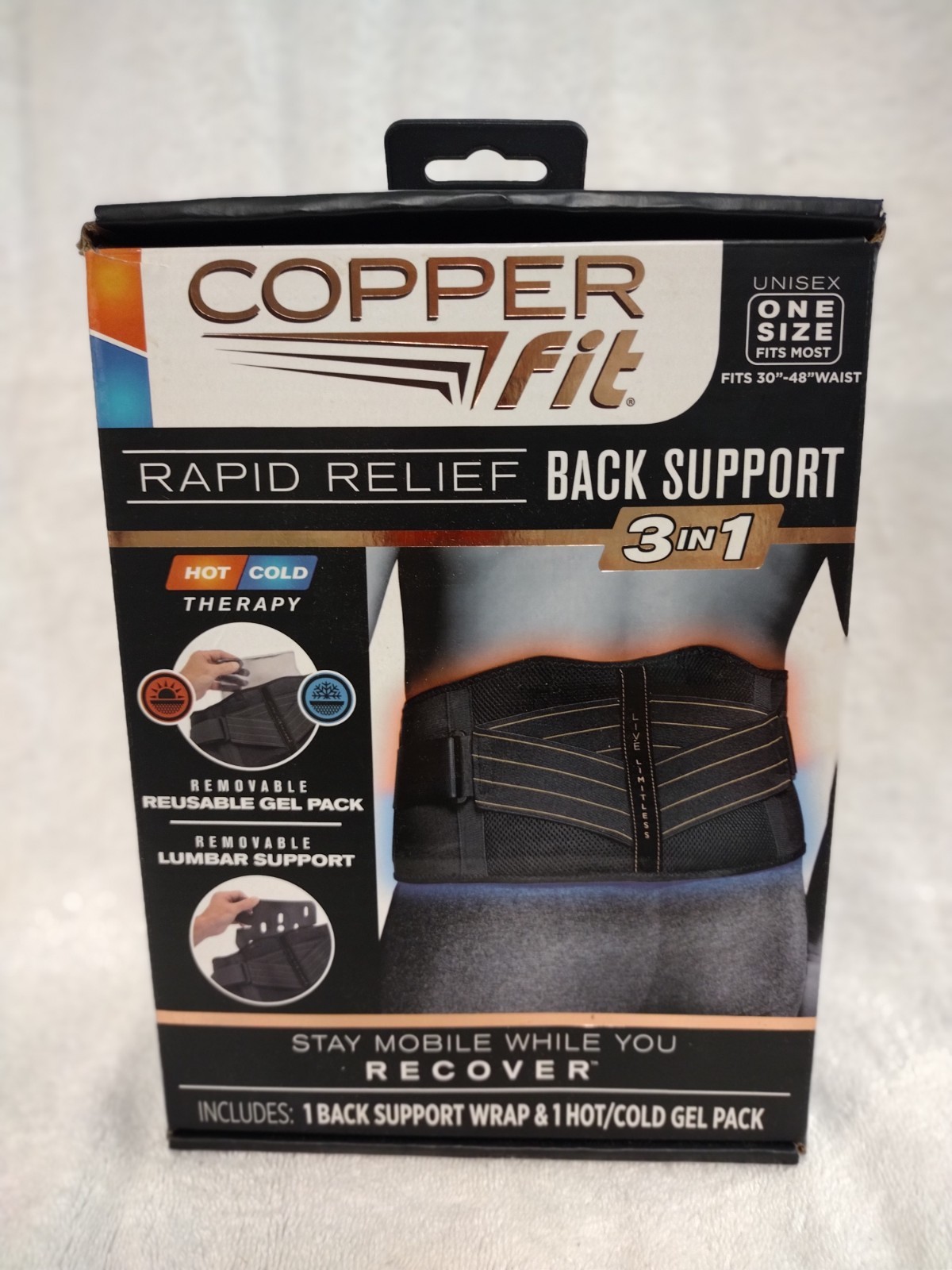 COPPER FIT Rapid Relief Back Support 3-in-1 Adjustable Hot/Cold Therapy One Size