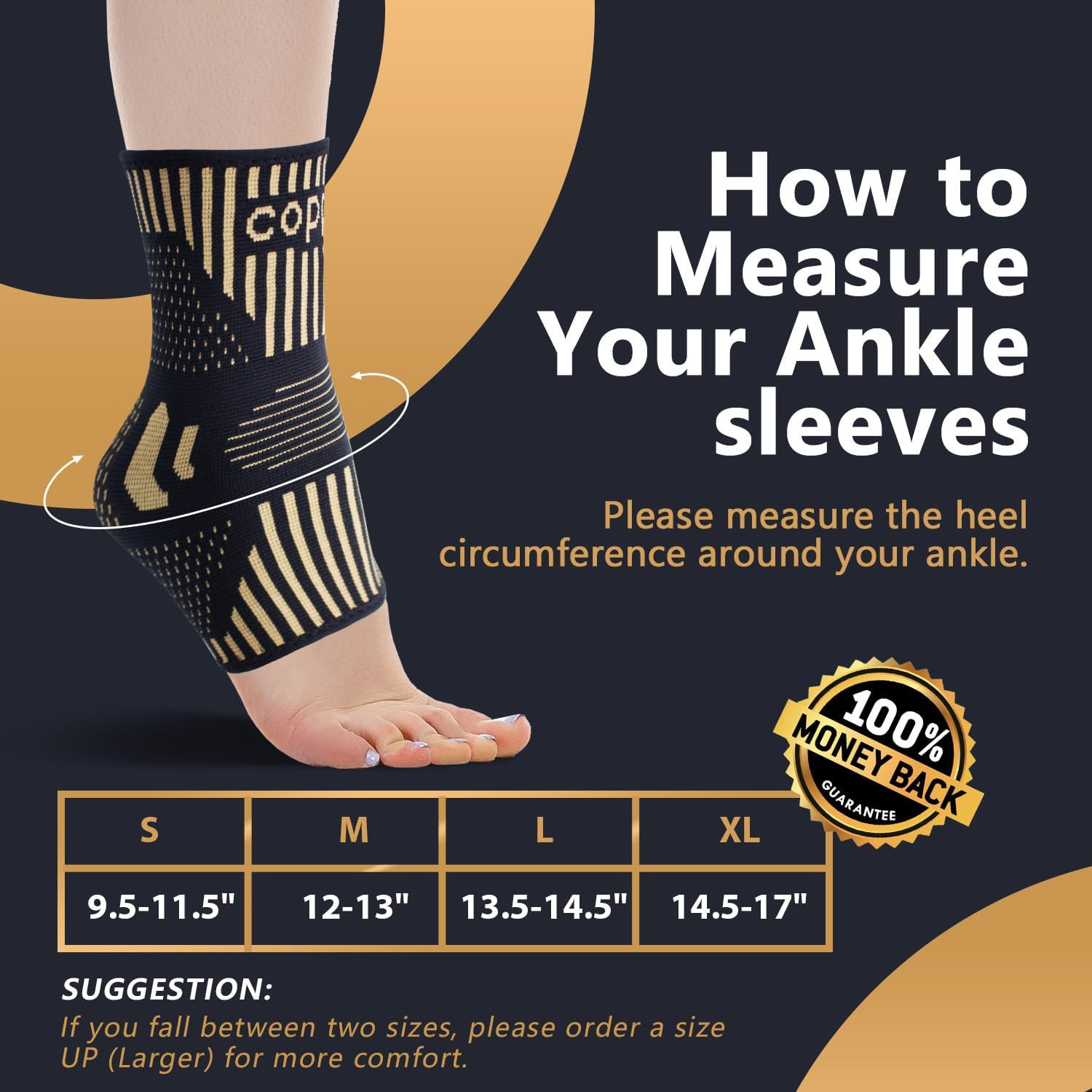 Copper Ankle Brace Support for Men & Women (Pair), Best Ankle Compression Sleeve