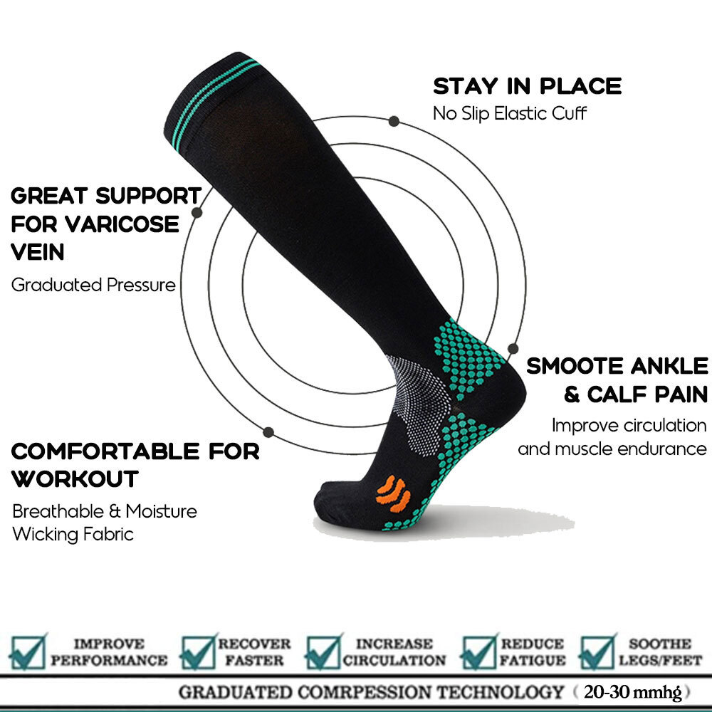 3 Pair Compression Socks 20-30 Mmhg For Men or Women High Pressure Sports Socks