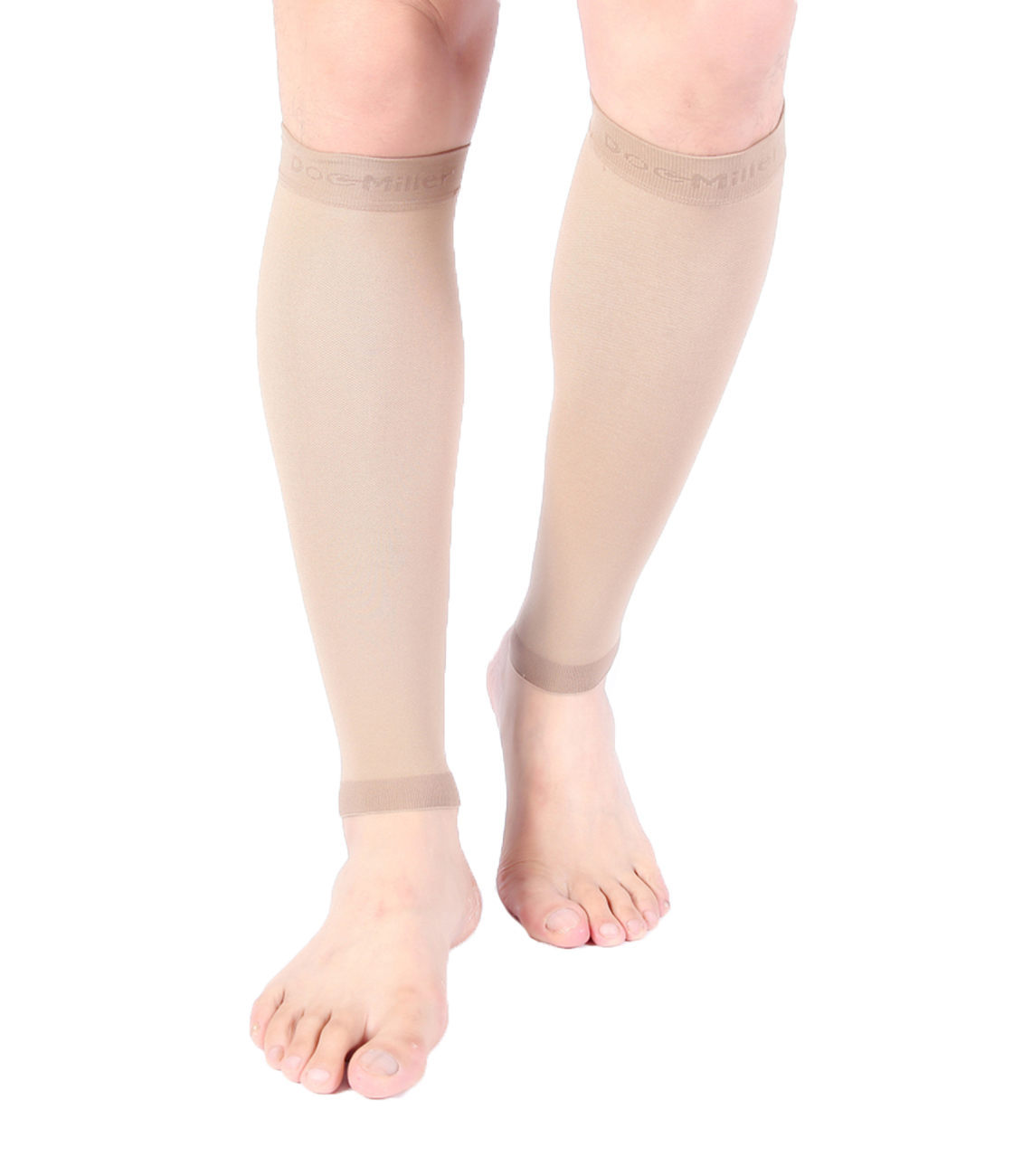 Calf Compression Sleeve Doc Miller 20-30mmHg Recovery Varicose Veins TAN SKIN