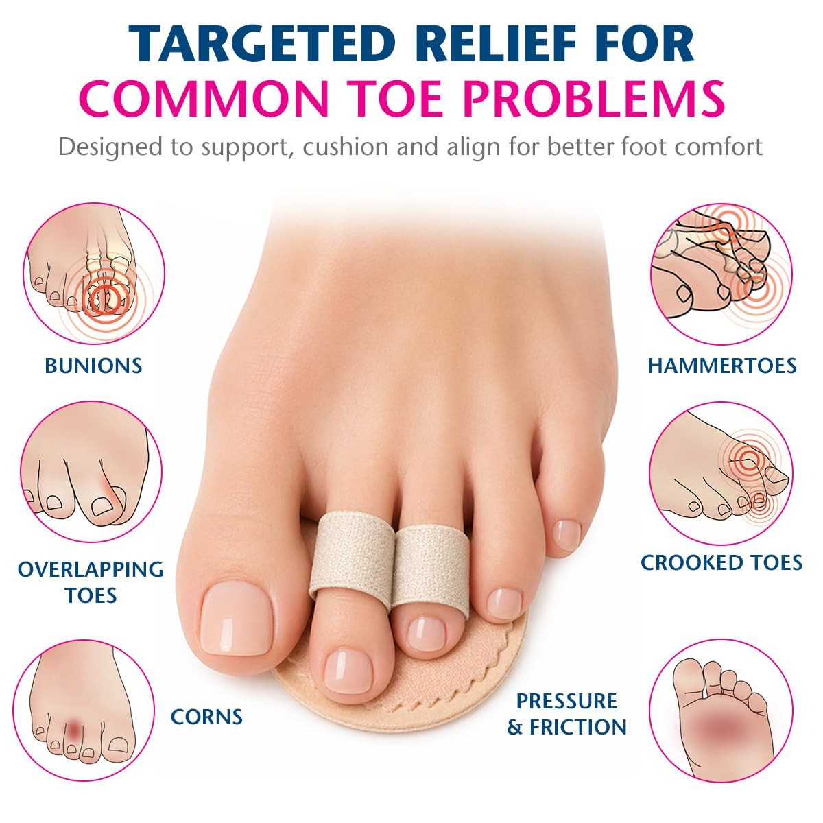 PediFix Double Toe Straightener OSFM Ball Foot Cushion Beige Pack of 2