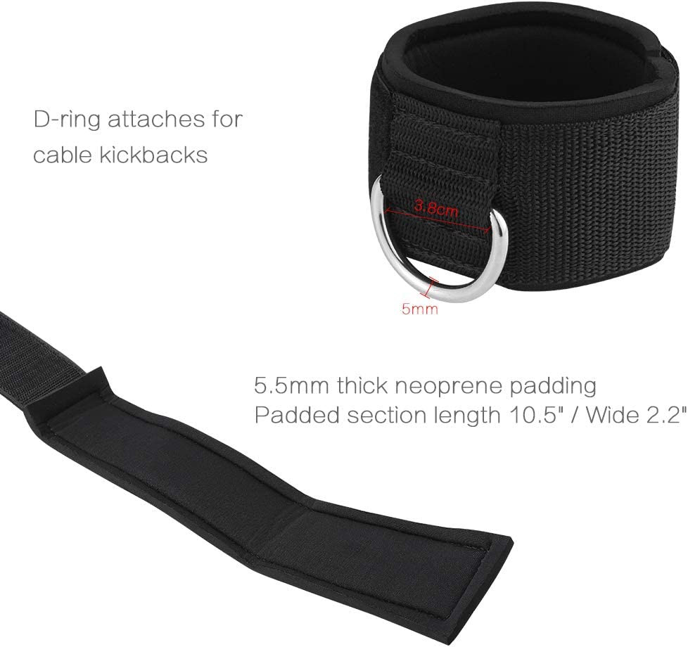 Ankle Wrist Cuffs Neoprene Padded Straps D-Ring Glute Kickback for Cable Machine