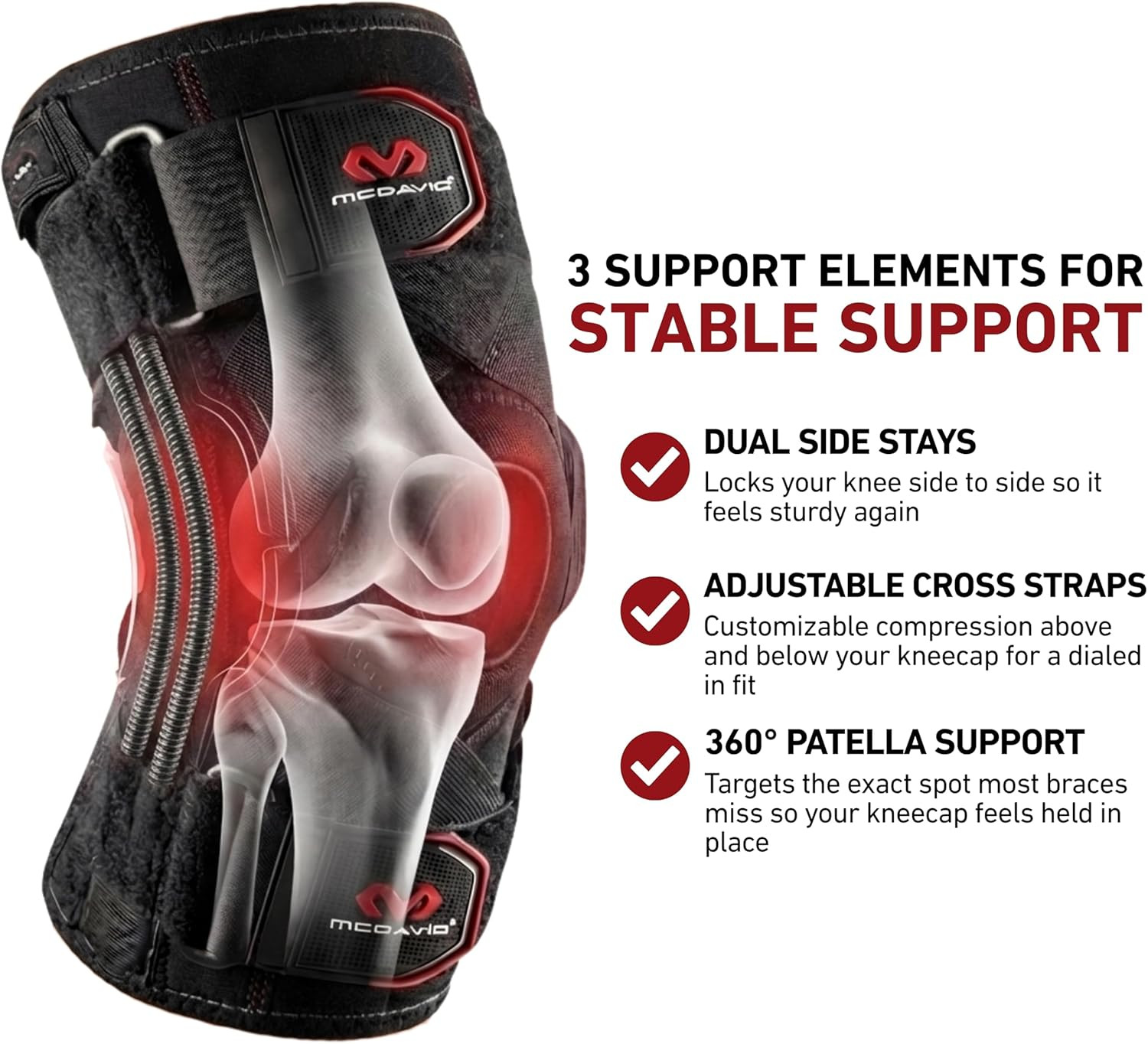 Knee Brace Support with Side Stays, Compression Knee Sleeve & Cross Straps for P